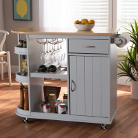 Baxton Studio RT672-OCC-Natural/Light Grey-Cart Donnie Coastal and Farmhouse Two-Tone Light Grey and Natural Finished Wood Kitchen Storage Cart